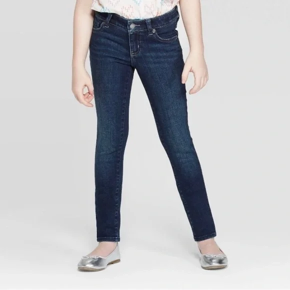 Girls' Mid-Rise Ultimate Stretch Skinny Jeans -Cat & Jack Size:6x Slim Deep Blue - Picture 2 of 3